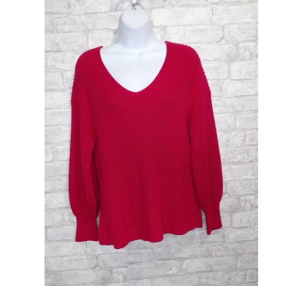 Tommy Bahama Sweater Balloon Sleeves Tencel‎ Knit Pullover Berry Red Size S - Picture 1 of 16